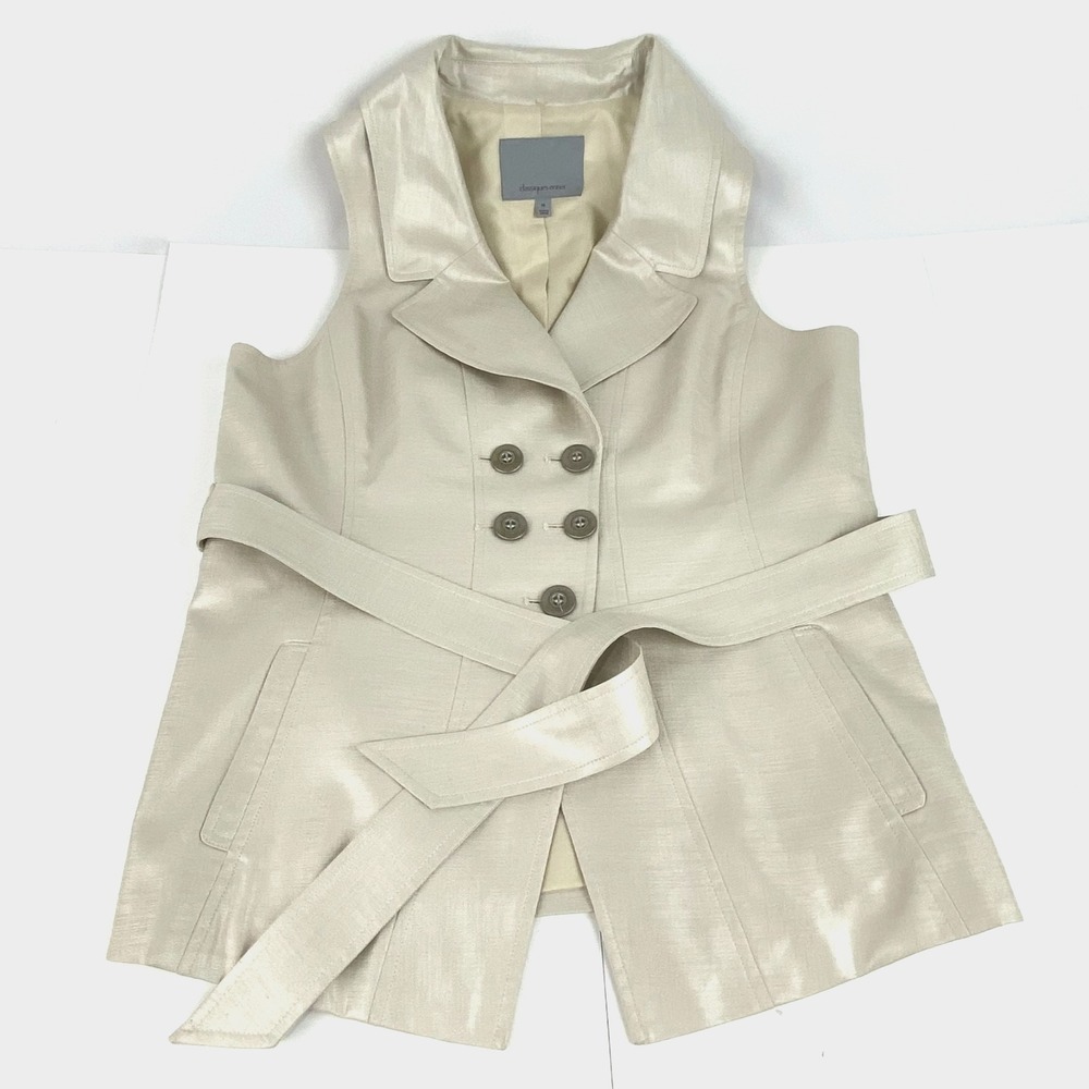 Classiques Entier Tailored Vest Shirt Women's M Ecru Beige Fitted w Sash Elegant